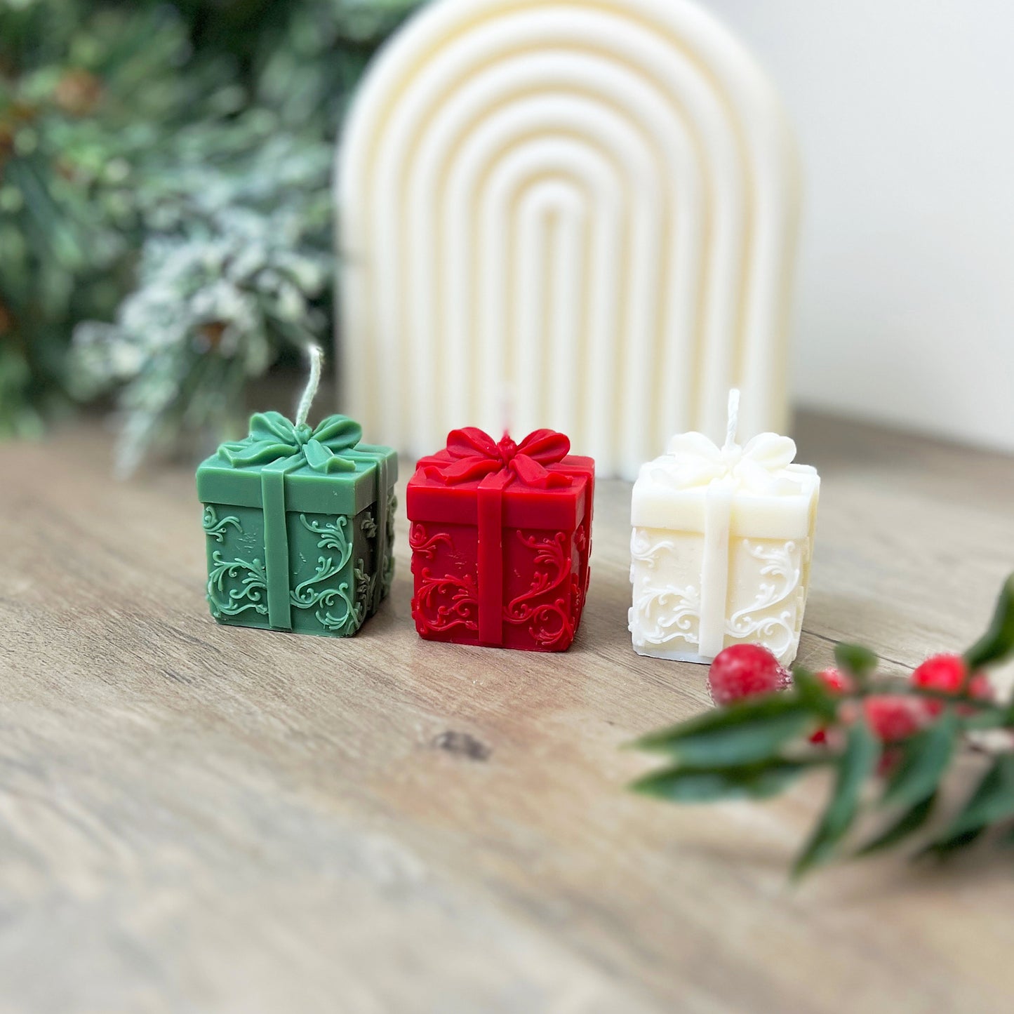 Wrapped Christmas Gift Candle - Christmas Present Decorative Candles