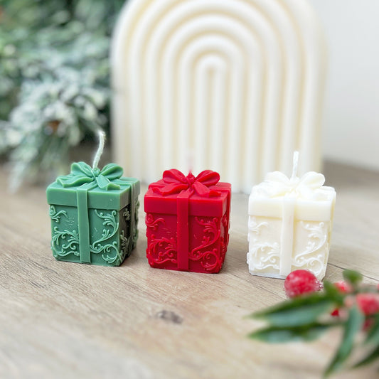 Wrapped Christmas Gift Candle - Christmas Present Decorative Candles