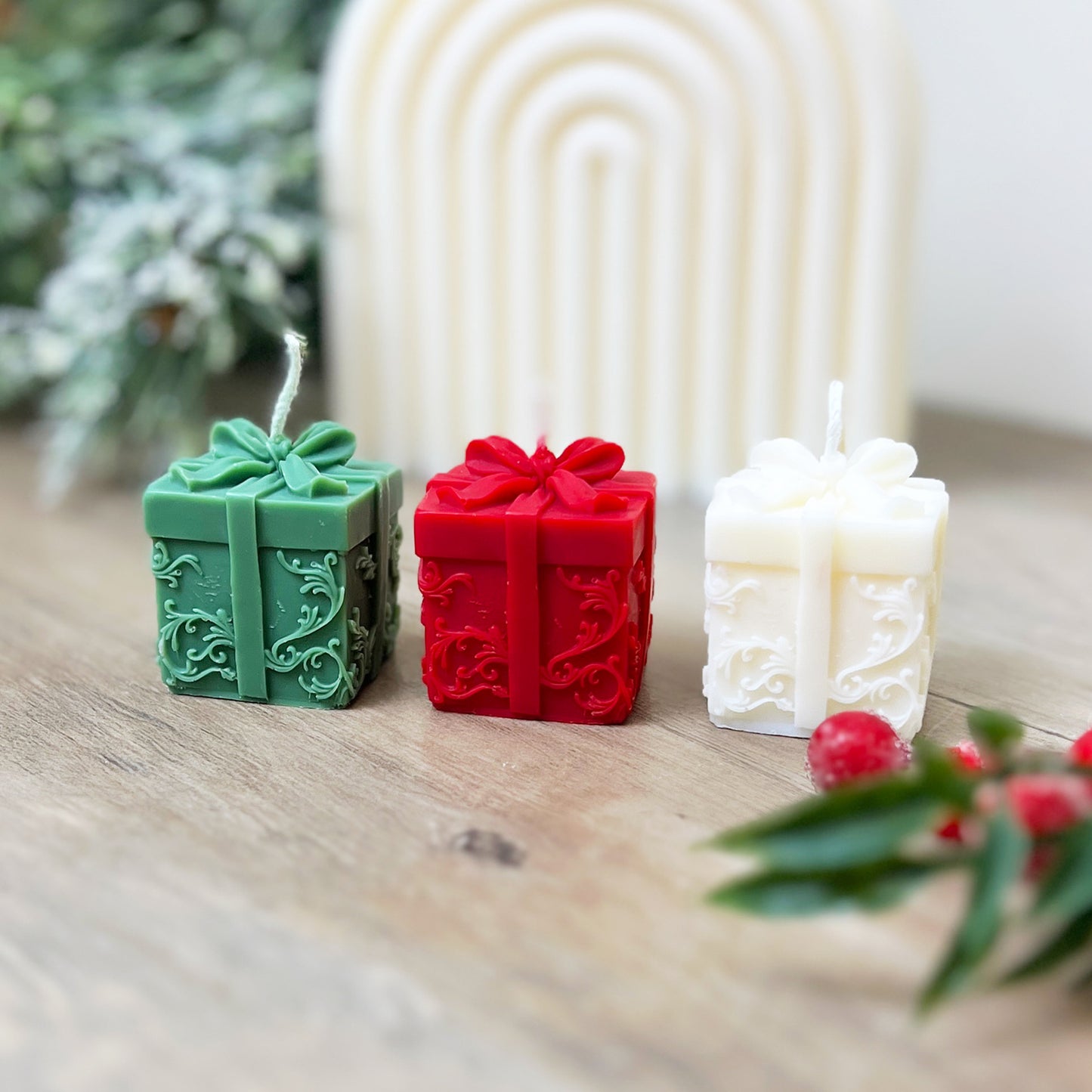 Wrapped Christmas Gift Candle - Christmas Present Decorative Candles