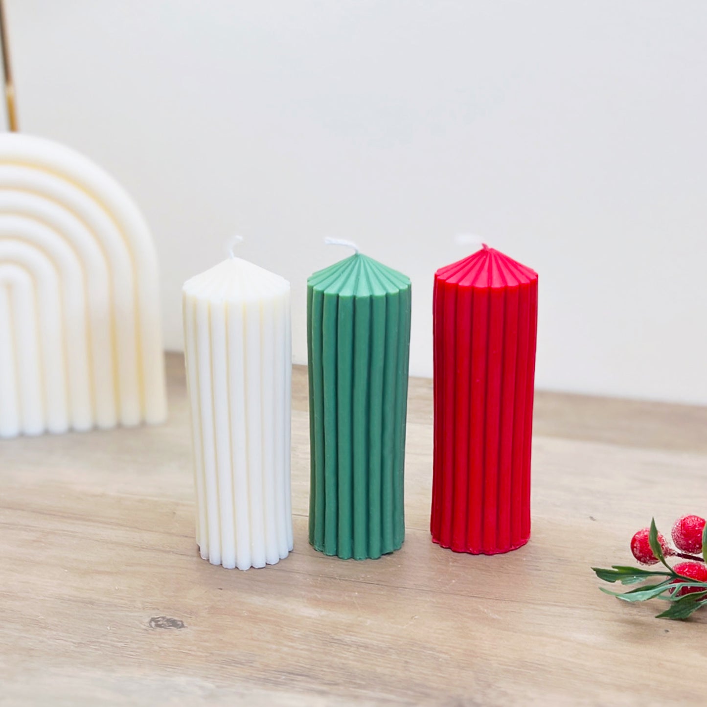 Set of 3 Christmas Pillar Candles - Geometric Minimalist Christmas Decorations