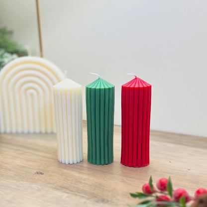 Set of 3 Christmas Pillar Candles - Geometric Minimalist Christmas Decorations