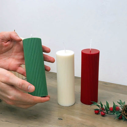 Ribbed Christmas Pillar Candles - Colourful Christmas Candles - Christmas Decor Candles