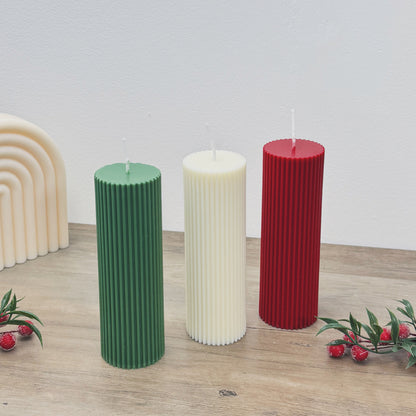 Ribbed Christmas Pillar Candles - Colourful Christmas Candles - Christmas Decor Candles