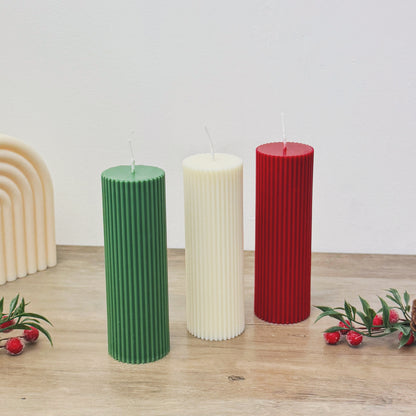 Ribbed Christmas Pillar Candles - Colourful Christmas Candles - Christmas Decor Candles