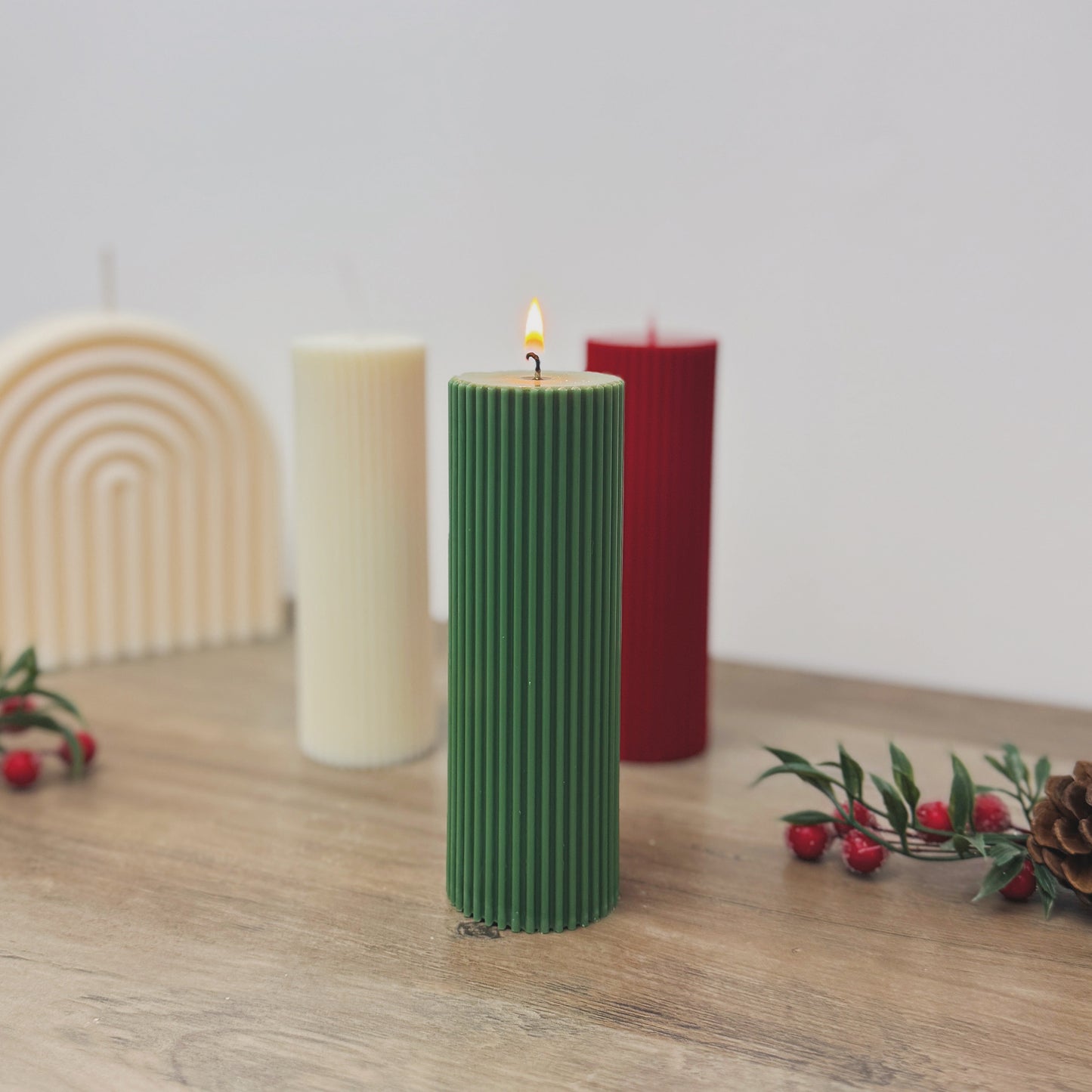 Ribbed Christmas Pillar Candles - Colourful Christmas Candles - Christmas Decor Candles