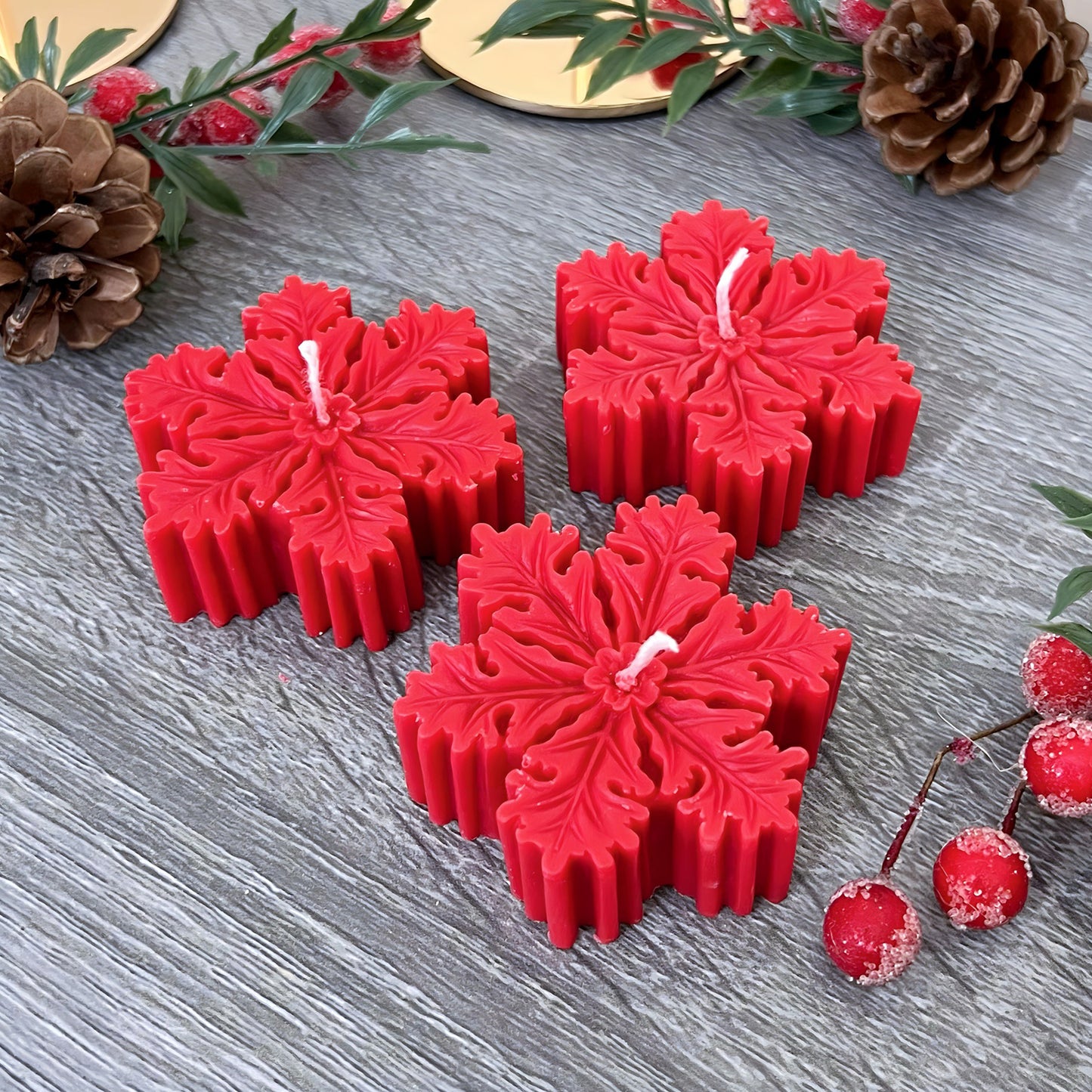 Red Christmas Snowflake Candle - Festive Snow Flake Candles - Christmas Decorations