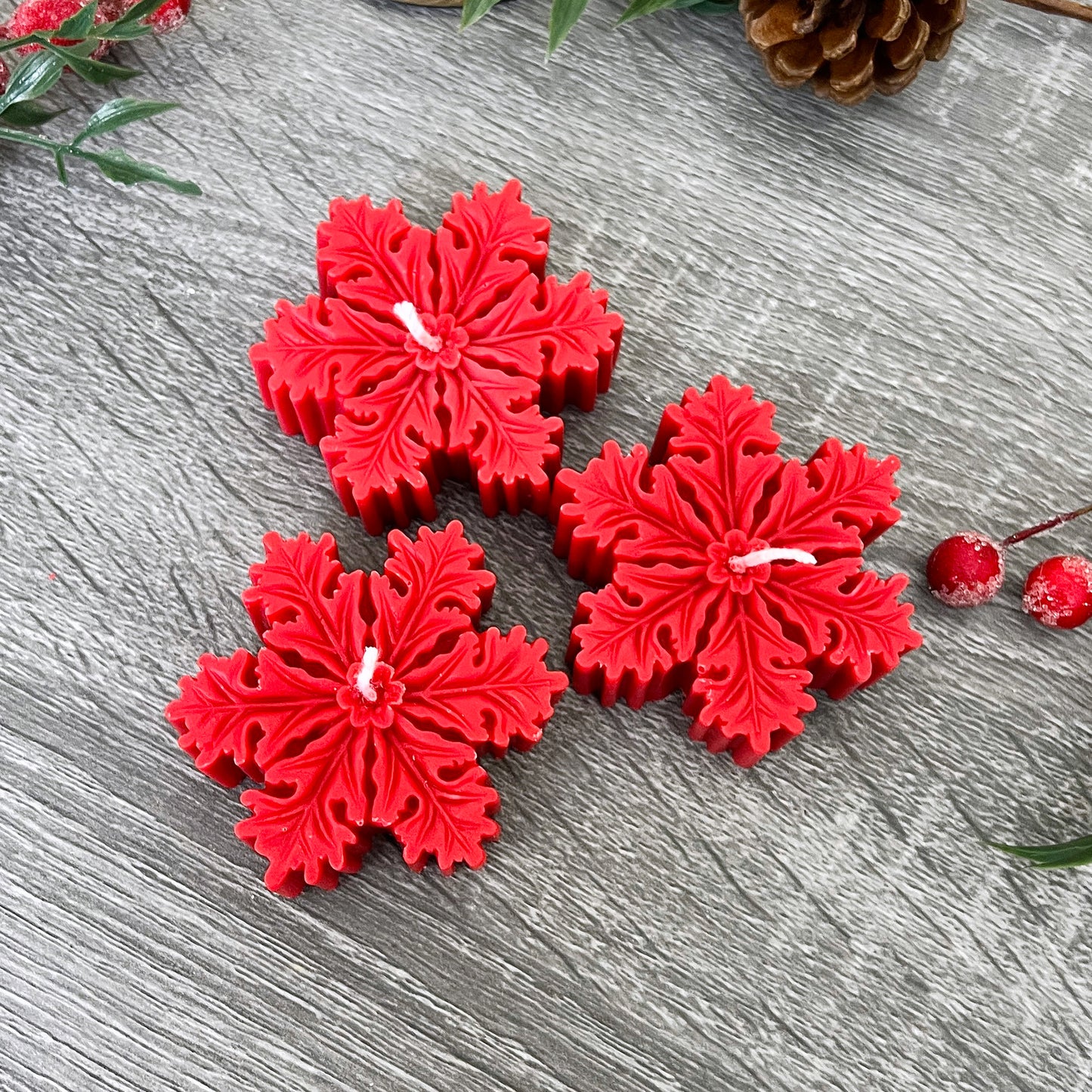 Red Christmas Snowflake Candle - Festive Snow Flake Candles - Christmas Decorations