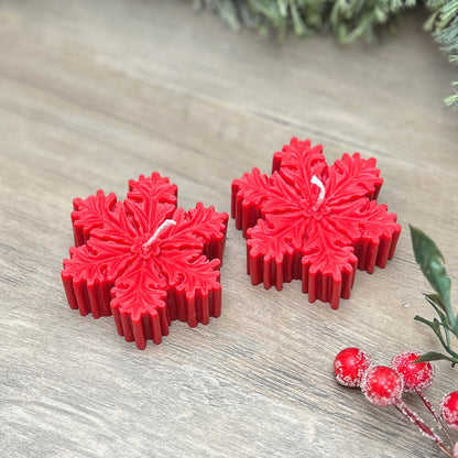 Red Christmas Snowflake Candle - Festive Snow Flake Candles - Christmas Decorations