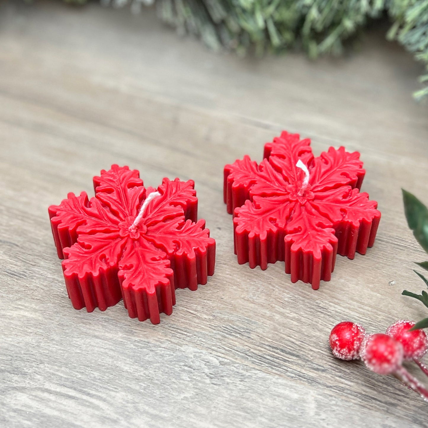 Red Christmas Snowflake Candle - Festive Snow Flake Candles - Christmas Decorations