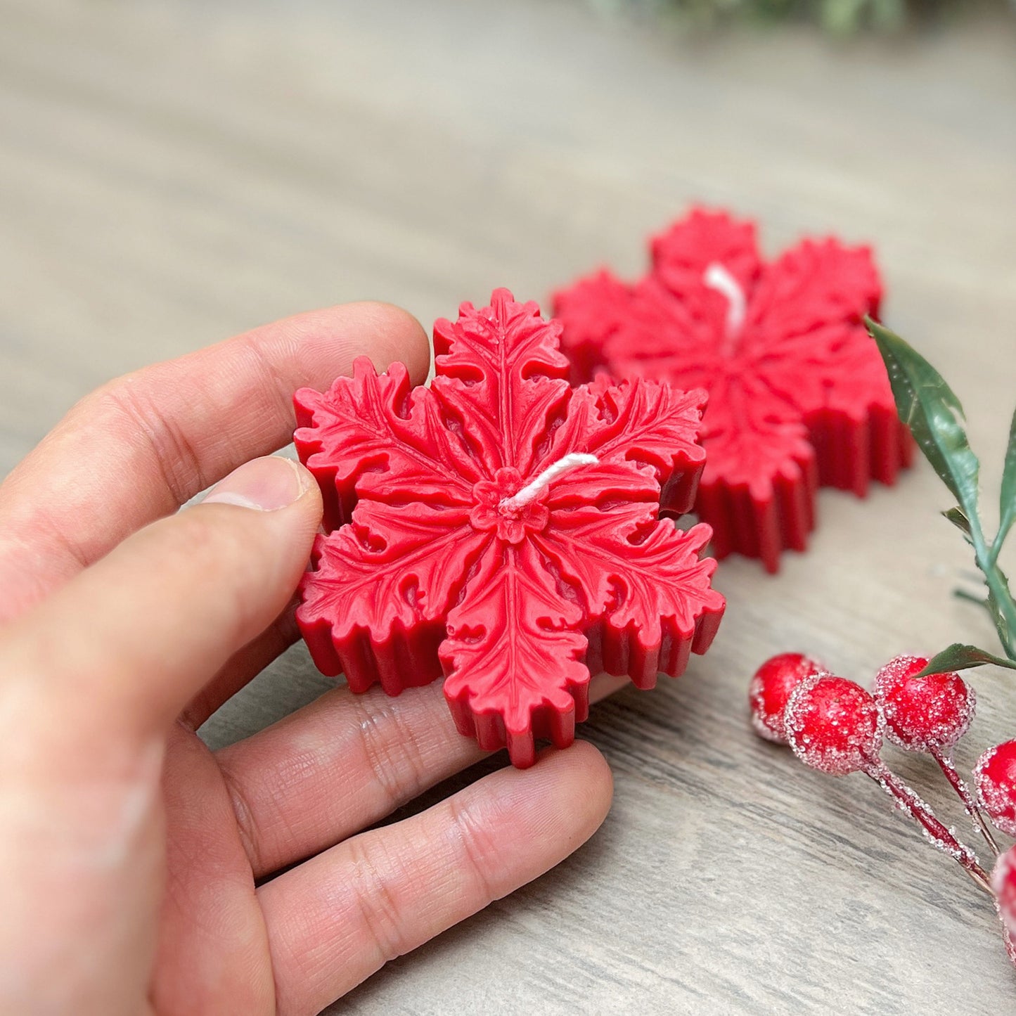 Red Christmas Snowflake Candle - Festive Snow Flake Candles - Christmas Decorations