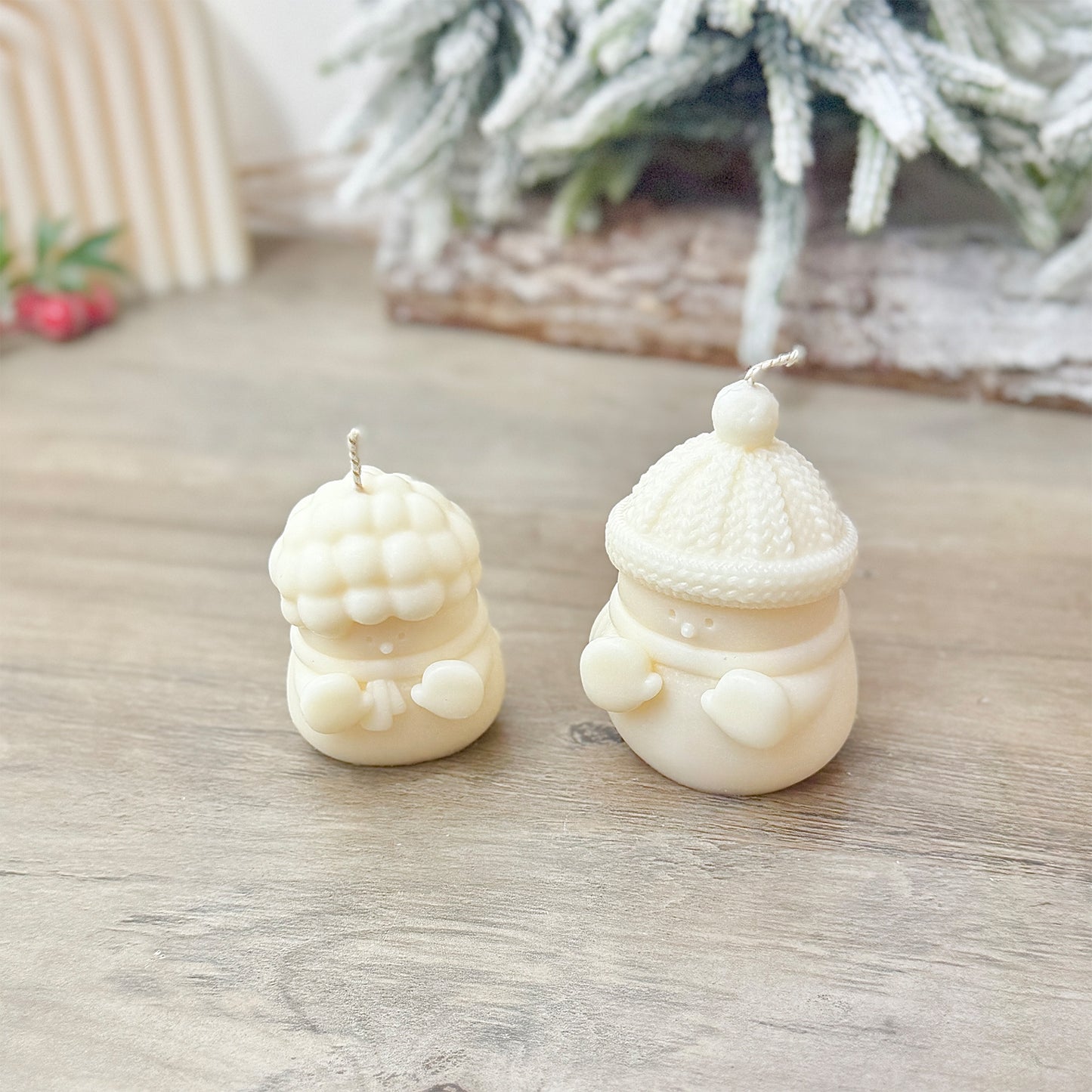 Set of 2 Adorable Christmas Snowman Candles