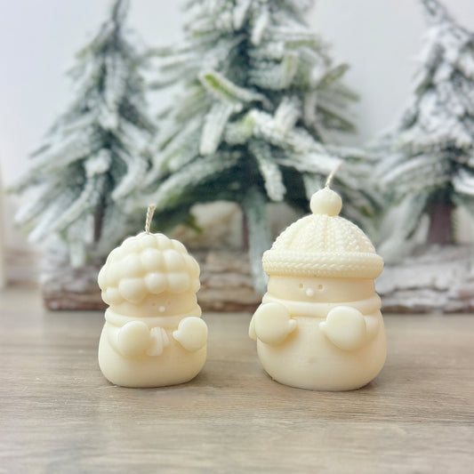 Set of 2 Adorable Christmas Snowman Candles