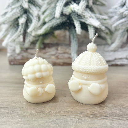 Set of 2 Adorable Christmas Snowman Candles