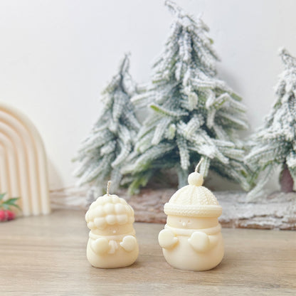 Set of 2 Adorable Christmas Snowman Candles