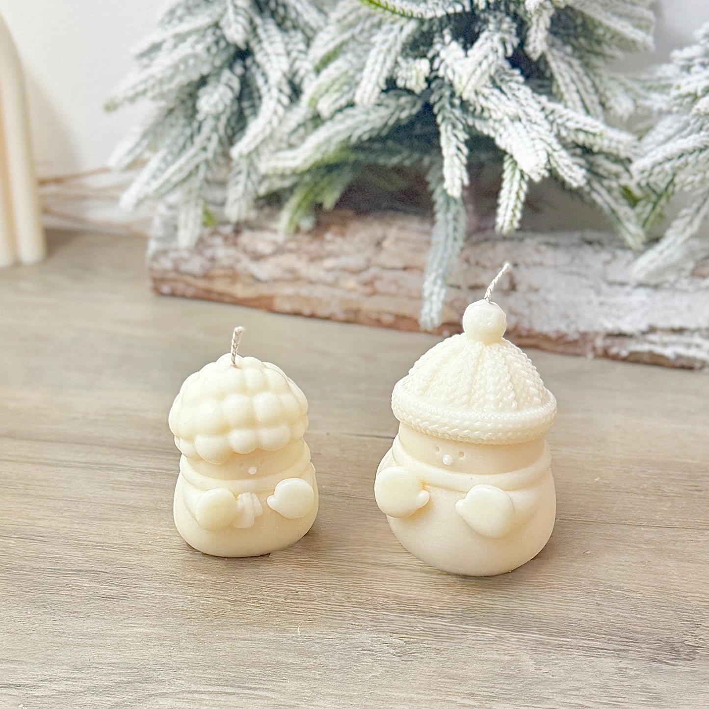 Set of 2 Adorable Christmas Snowman Candles