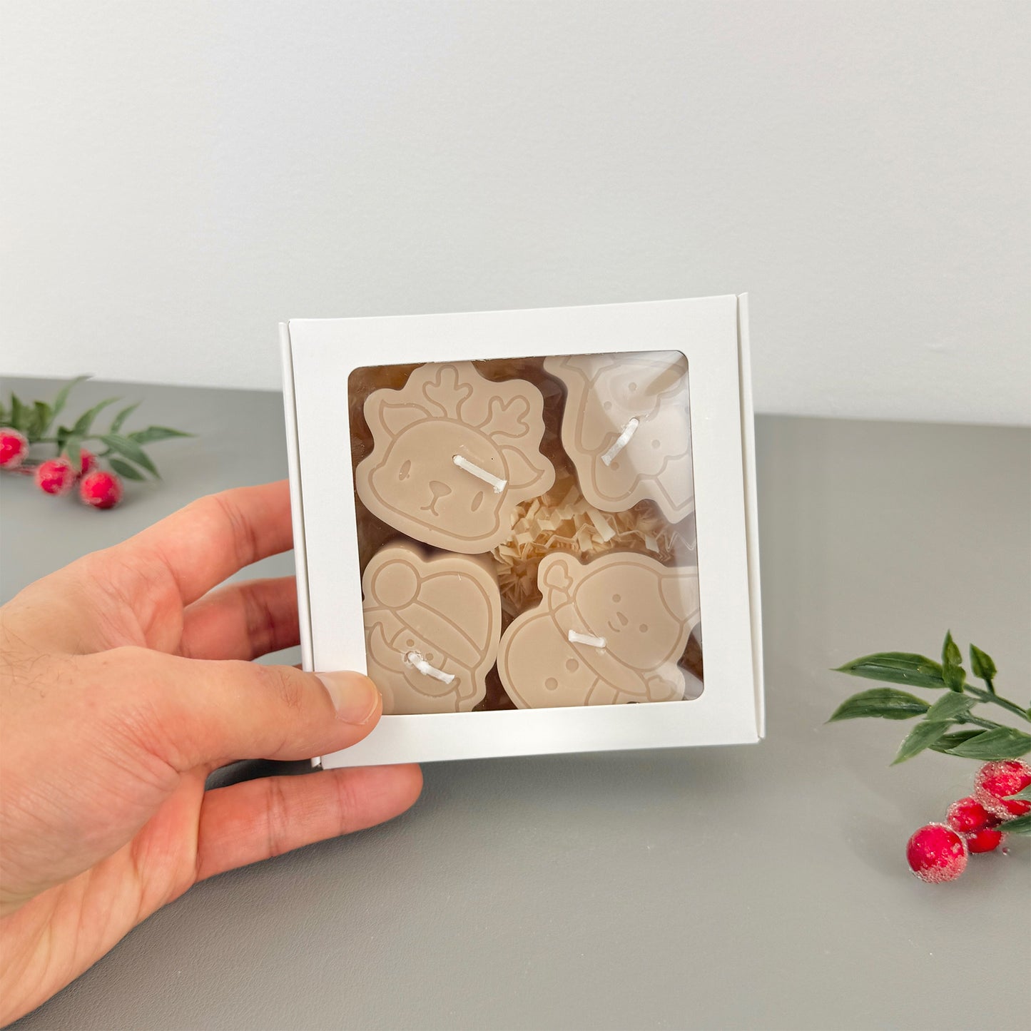 Beige Christmas Tealight Gift Set - Christmas Scented Candle Gift