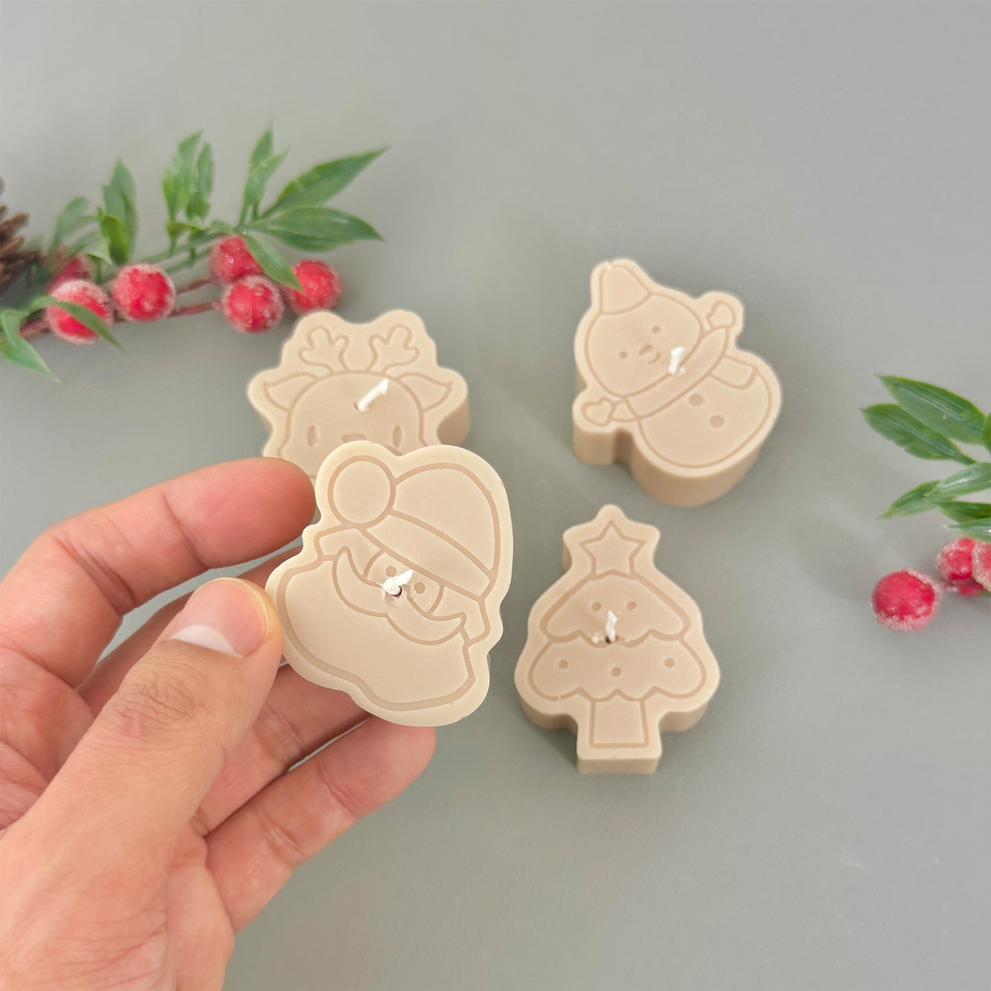 Beige Christmas Tealight Gift Set - Christmas Scented Candle Gift