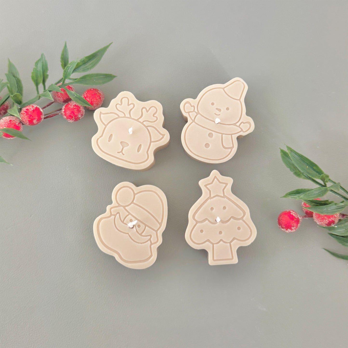 Beige Christmas Tealight Gift Set - Christmas Scented Candle Gift