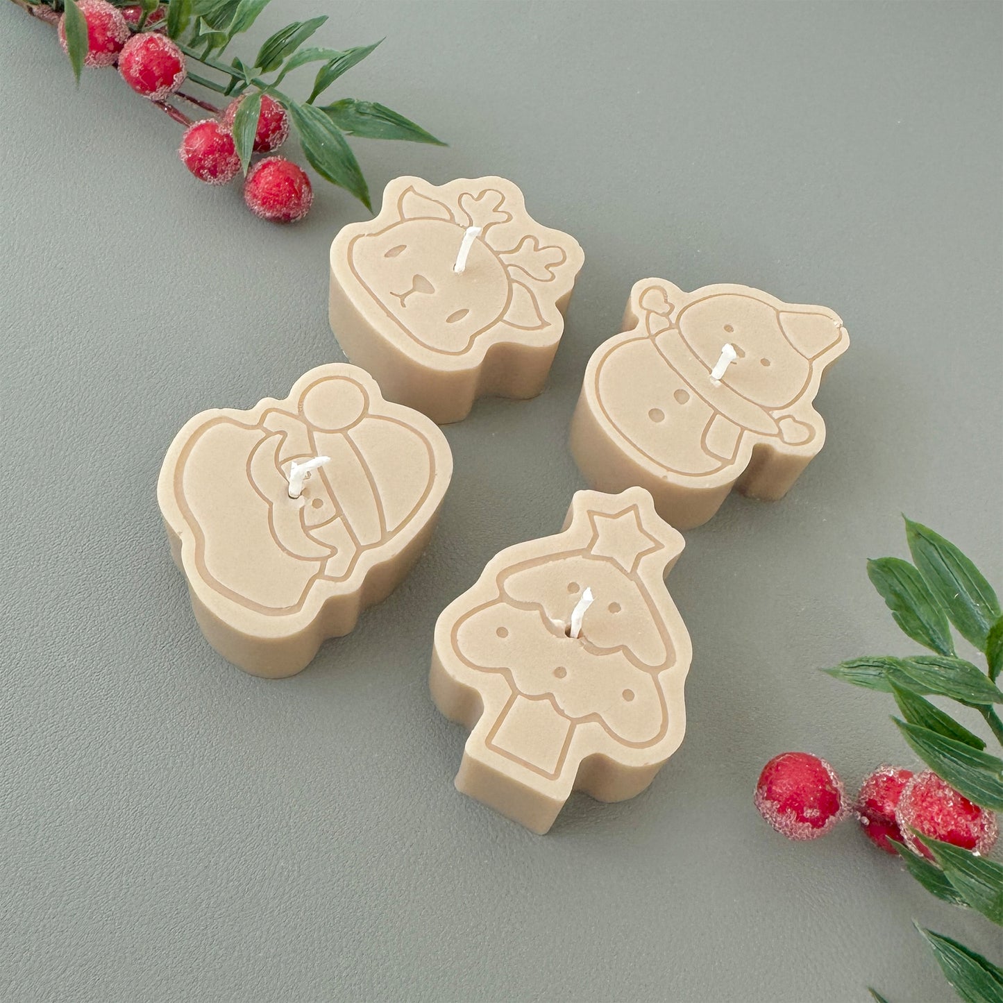 Beige Christmas Tealight Gift Set - Christmas Scented Candle Gift