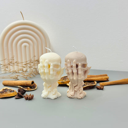 Skull Candle in Skeleton Hand – Halloween Candle & Gothic Gift