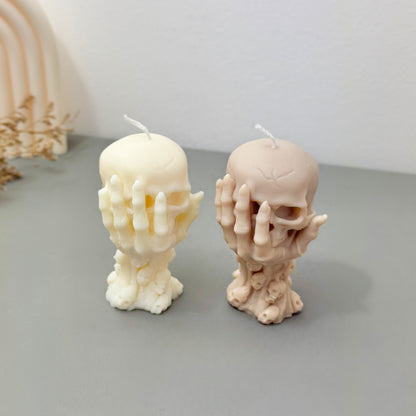Skull Candle in Skeleton Hand – Halloween Candle & Gothic Gift
