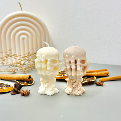 Skull Candle in Skeleton Hand – Halloween Candle & Gothic Gift