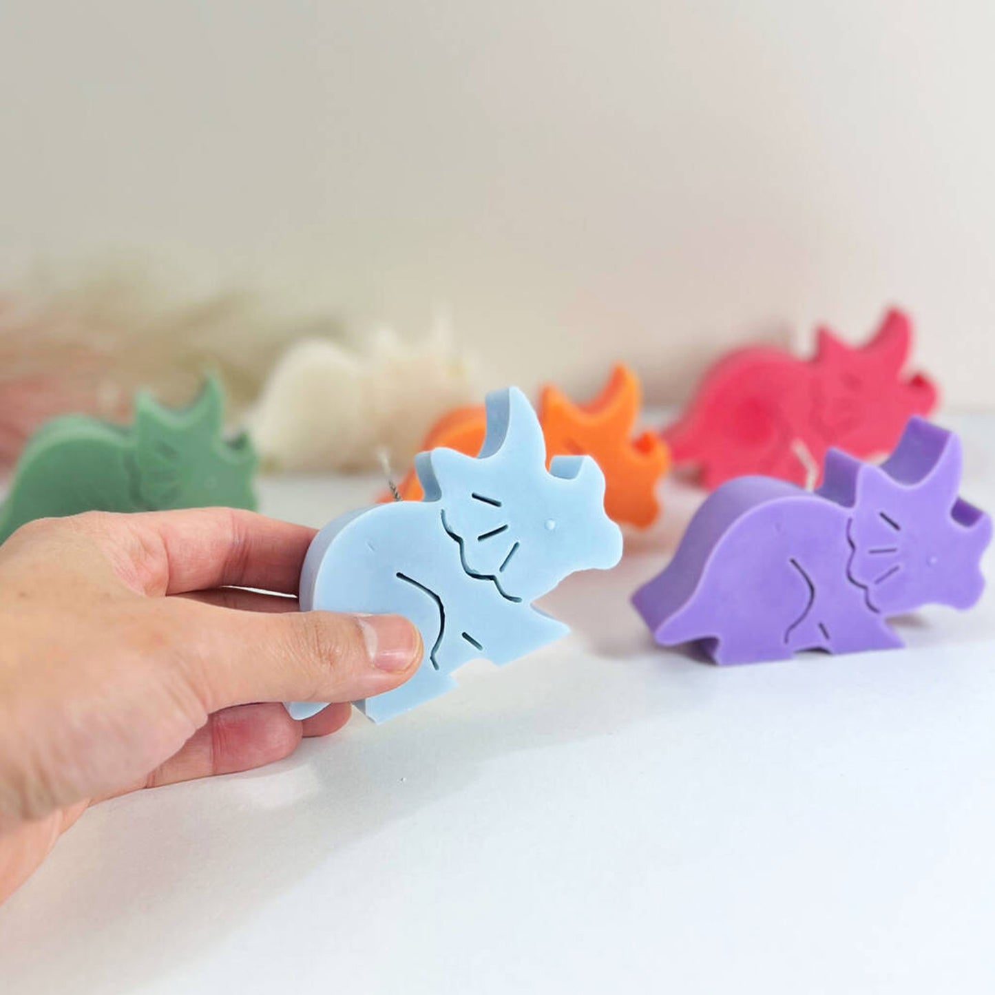 Dinosaur Candles - Triceratops Shape Gift for Dino Lovers - Birthday Cake Topper Candle