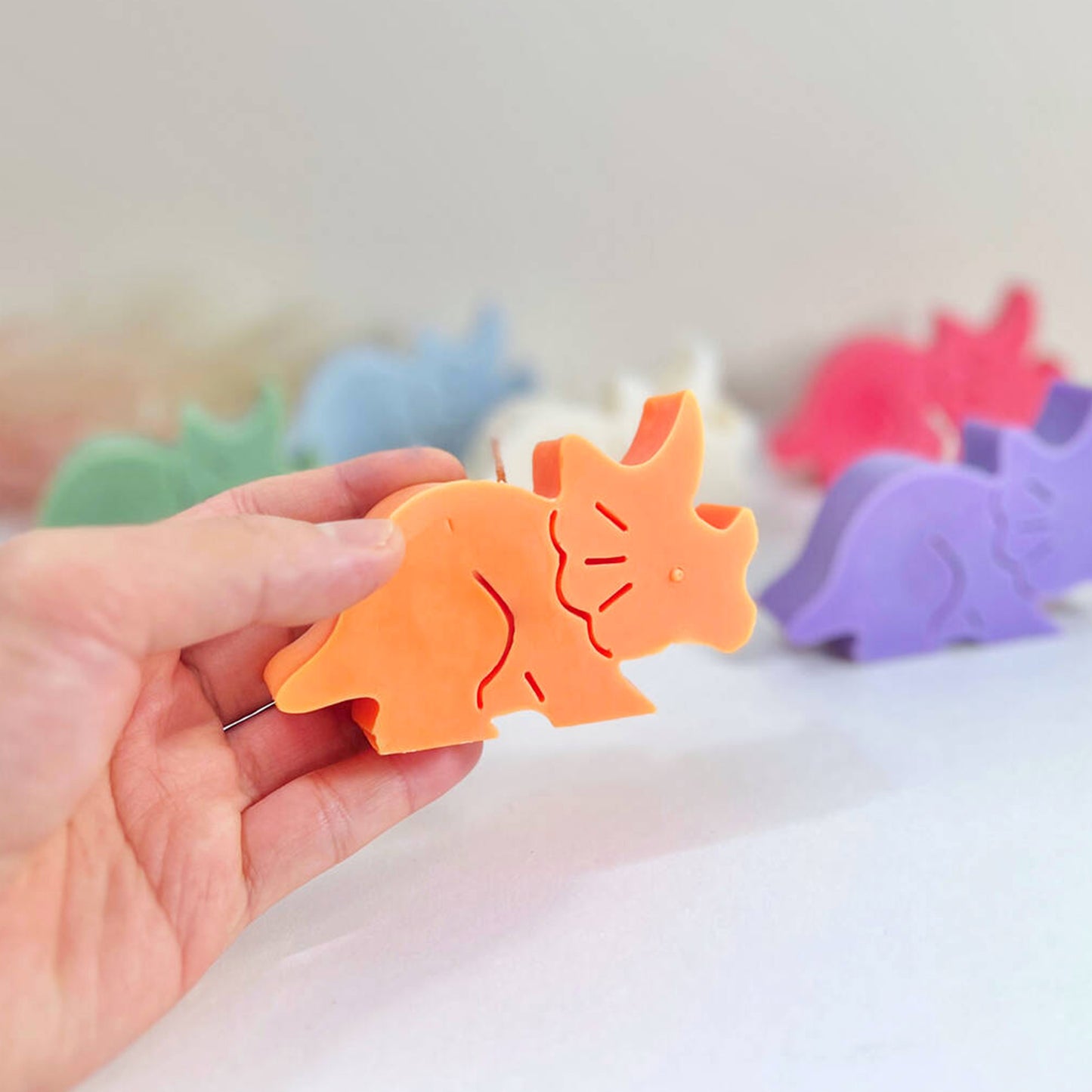 Dinosaur Candles - Triceratops Shape Gift for Dino Lovers - Birthday Cake Topper Candle