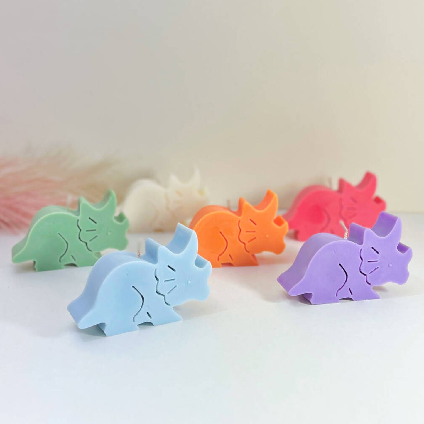 Dinosaur Candles - Triceratops Shape Gift for Dino Lovers - Birthday Cake Topper Candle