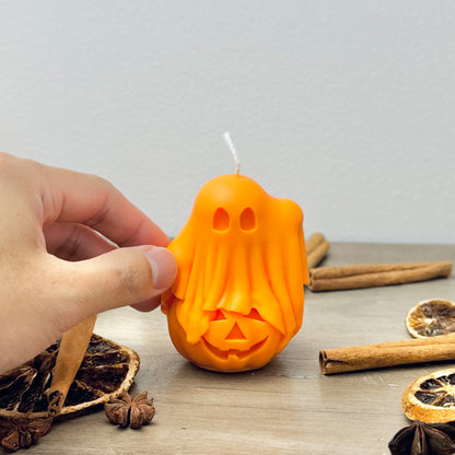 Cute Ghost and Pumpkin Candle - Orange Halloween Candle - Halloween Gift