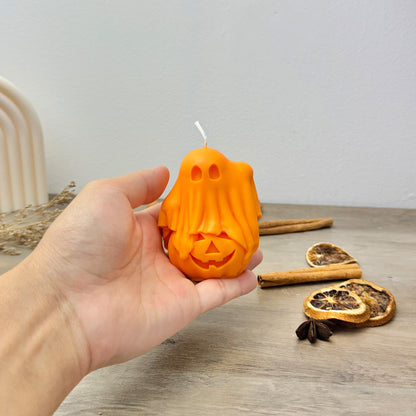 Cute Ghost and Pumpkin Candle - Orange Halloween Candle - Halloween Gift