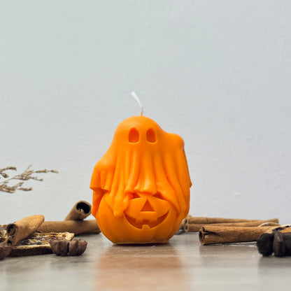 Cute Ghost and Pumpkin Candle - Orange Halloween Candle - Halloween Gift