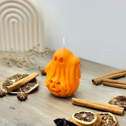 Cute Ghost and Pumpkin Candle - Orange Halloween Candle - Halloween Gift