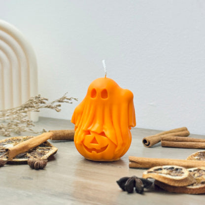 Cute Ghost and Pumpkin Candle - Orange Halloween Candle - Halloween Gift