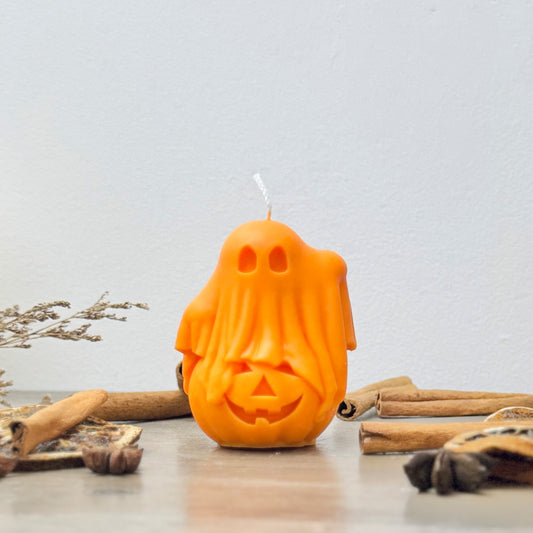 Cute Ghost and Pumpkin Candle - Orange Halloween Candle - Halloween Gift