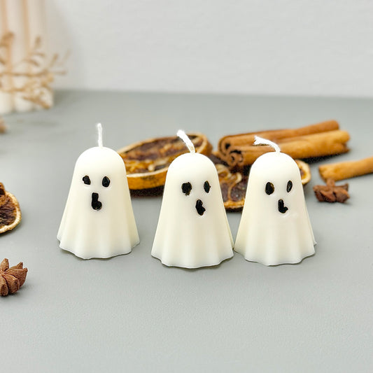 Set of 3 White Ghost Candles - Cute Halloween Candles