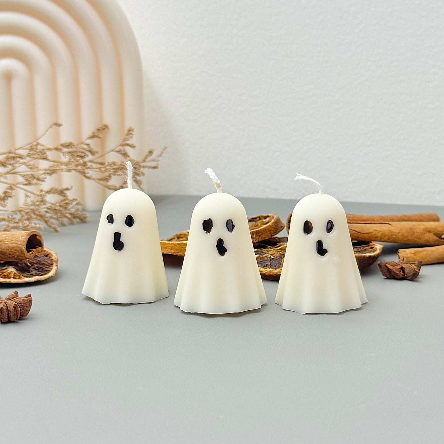 Set of 3 White Ghost Candles - Cute Halloween Candles