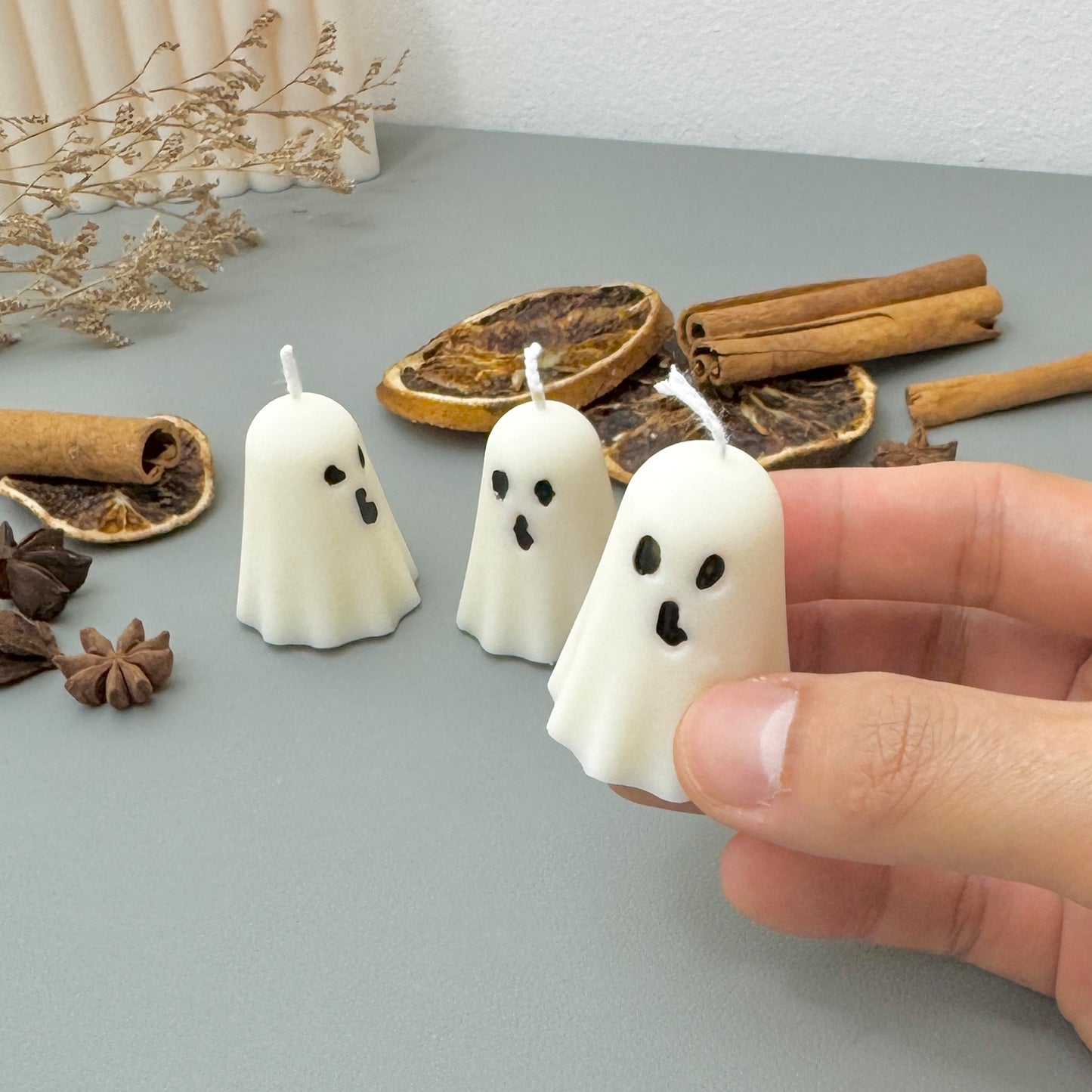 Set of 3 White Ghost Candles - Cute Halloween Candles