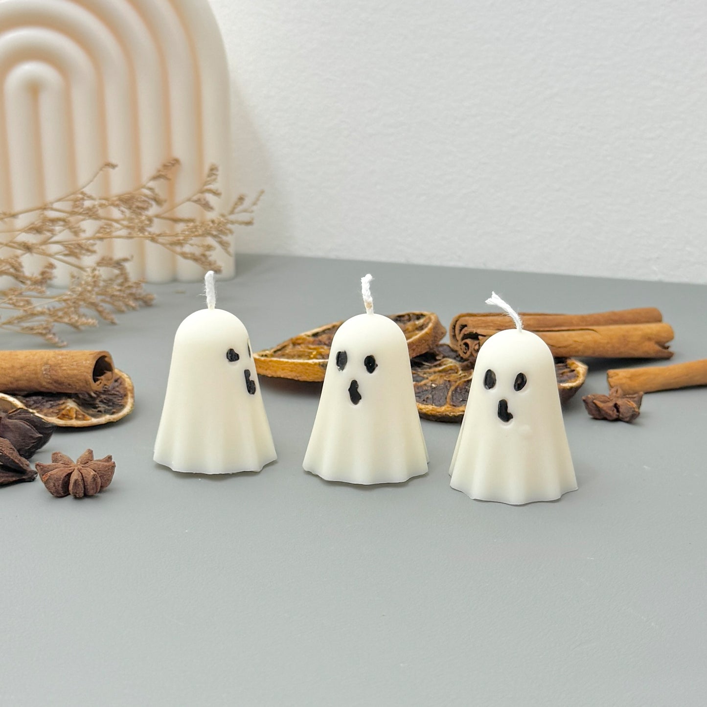 Set of 3 White Ghost Candles - Cute Halloween Candles