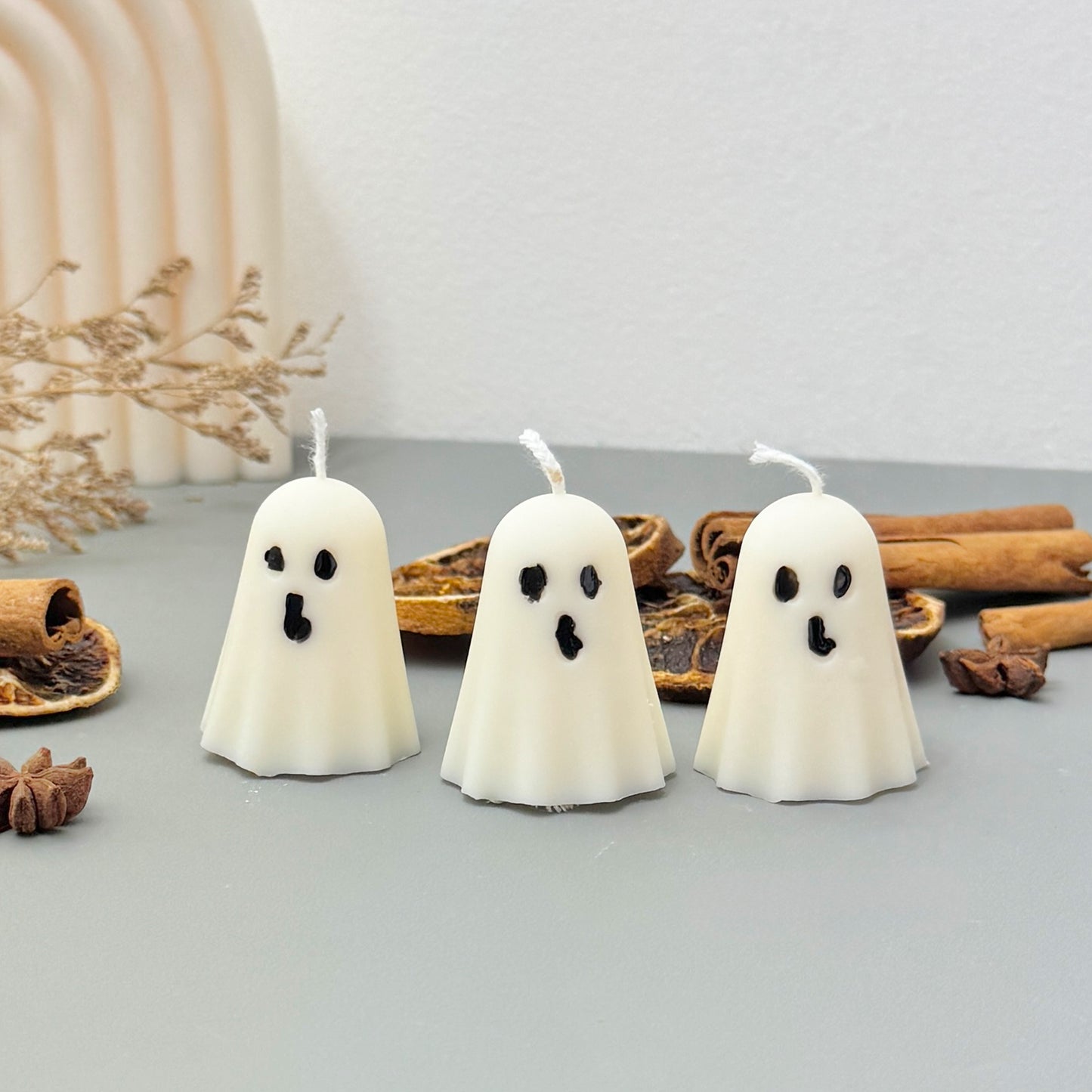 Set of 3 White Ghost Candles - Cute Halloween Candles