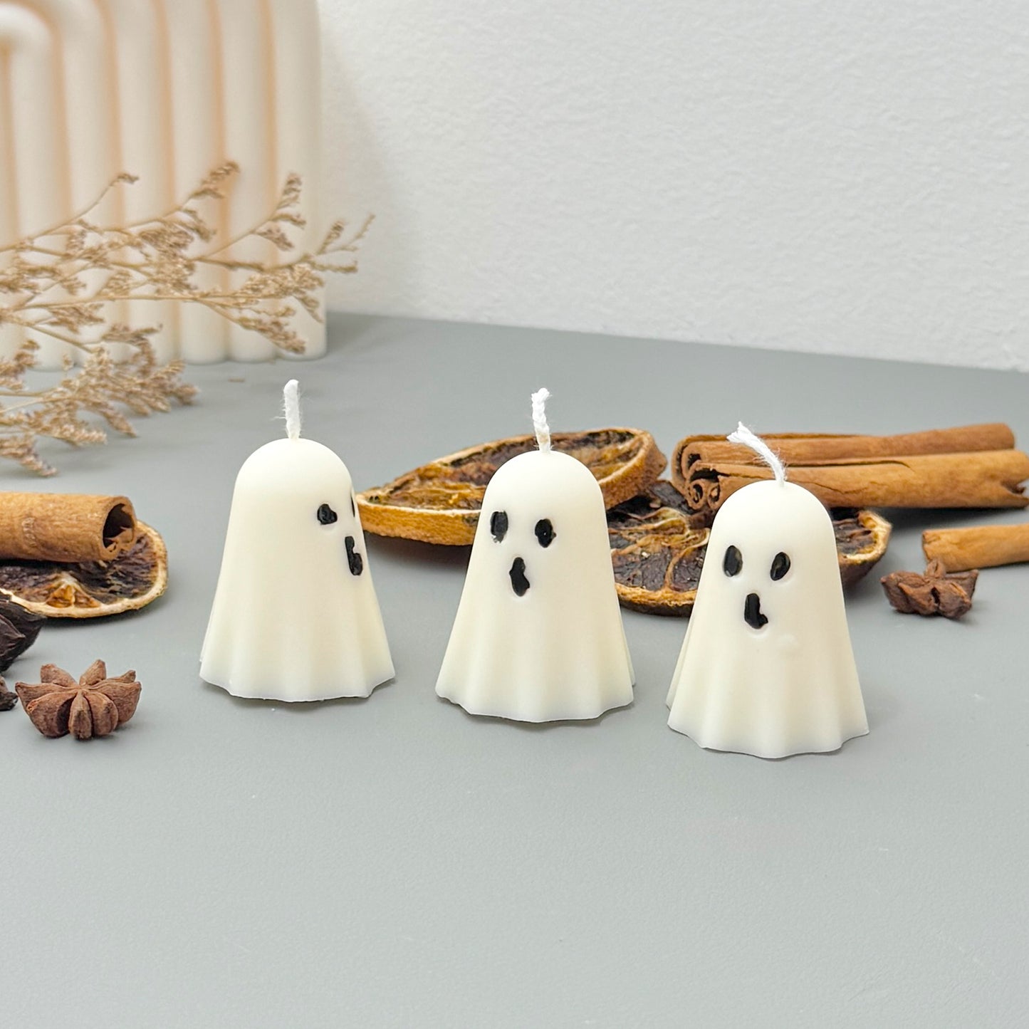 Set of 3 White Ghost Candles - Cute Halloween Candles