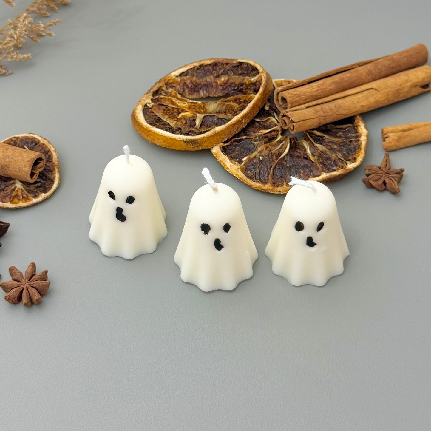 Set of 3 White Ghost Candles - Cute Halloween Candles