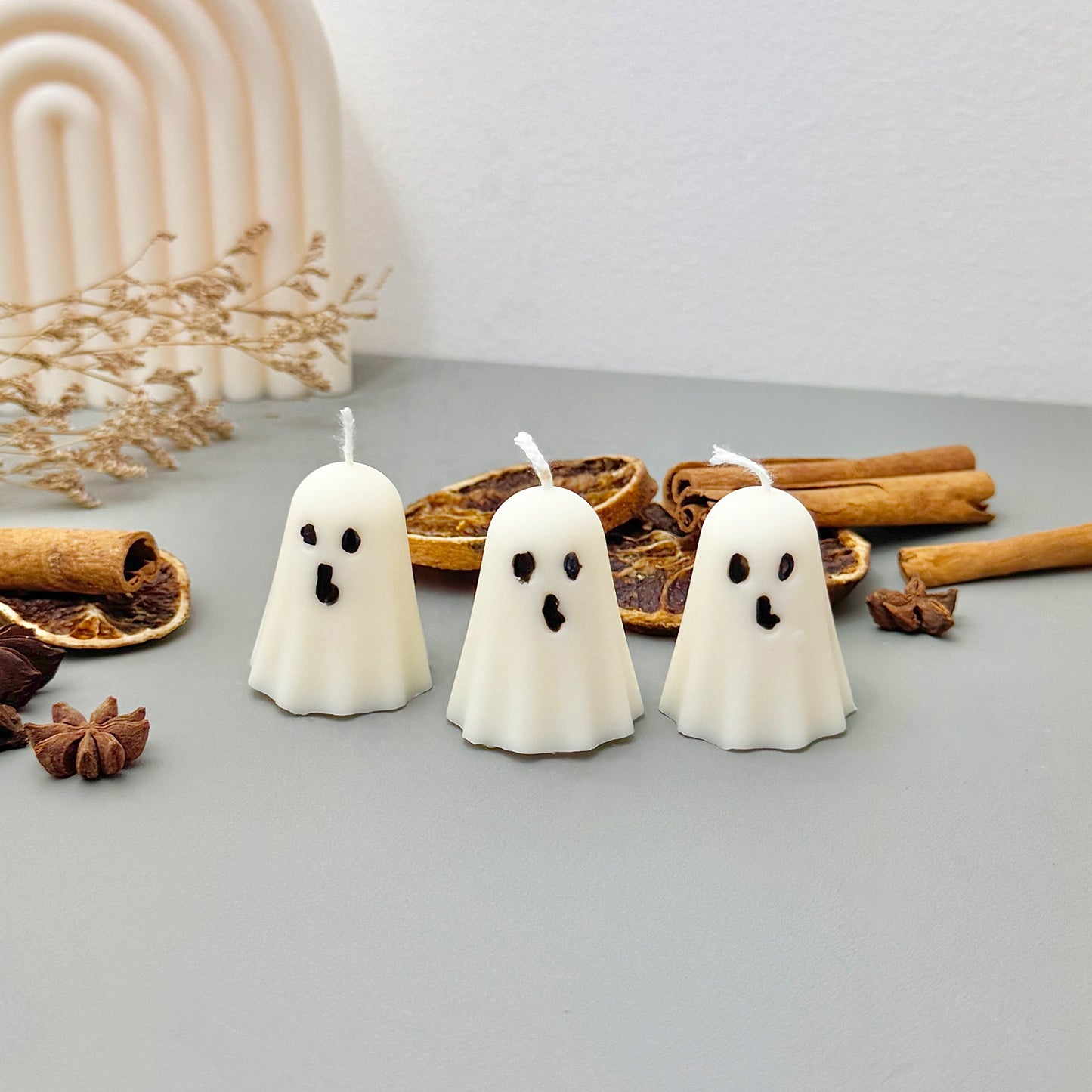 Set of 3 White Ghost Candles - Cute Halloween Candles