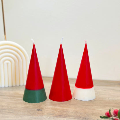 Geometric Red Christmas Tree Candles - Minimalist Christmas Decor