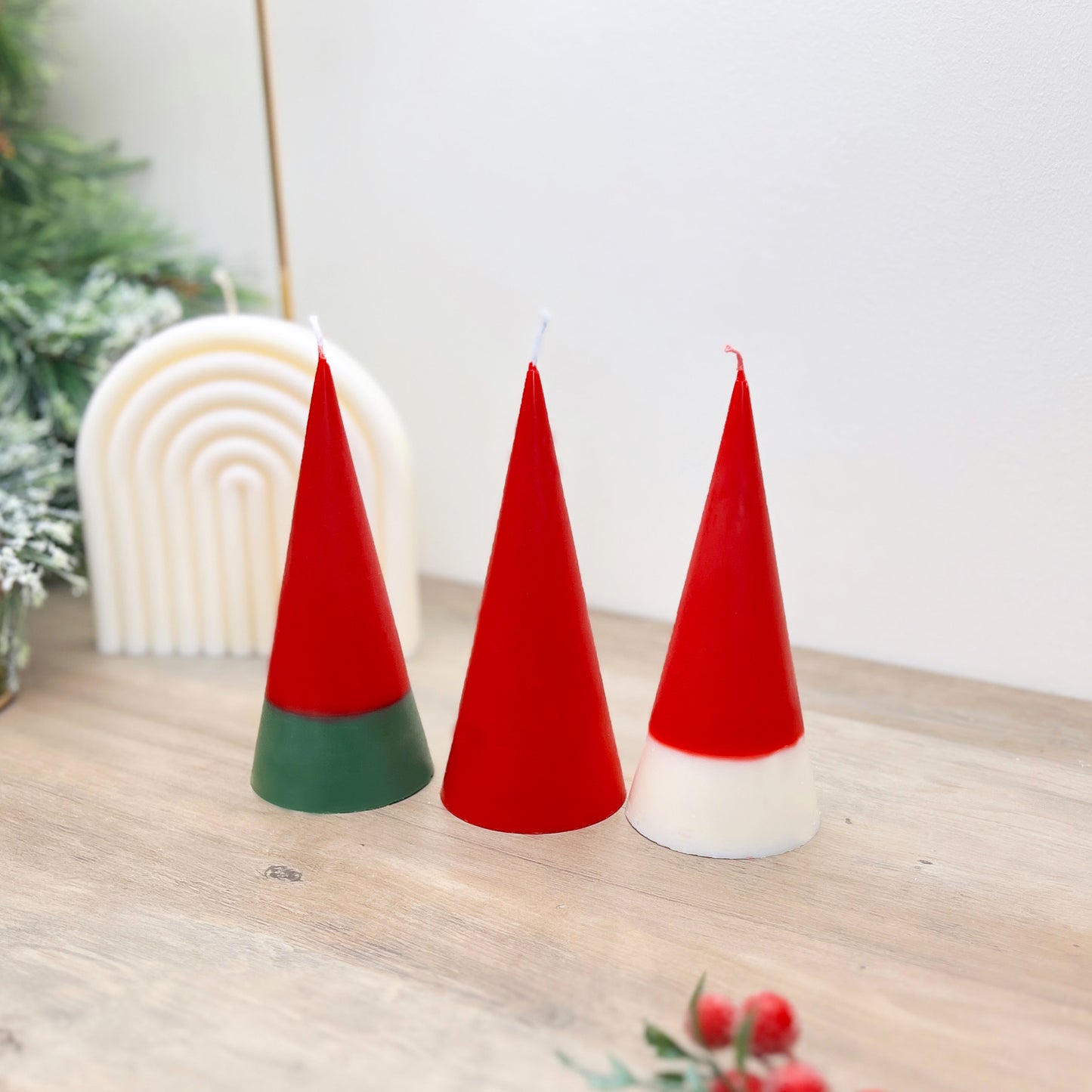 Geometric Red Christmas Tree Candles - Minimalist Christmas Decor