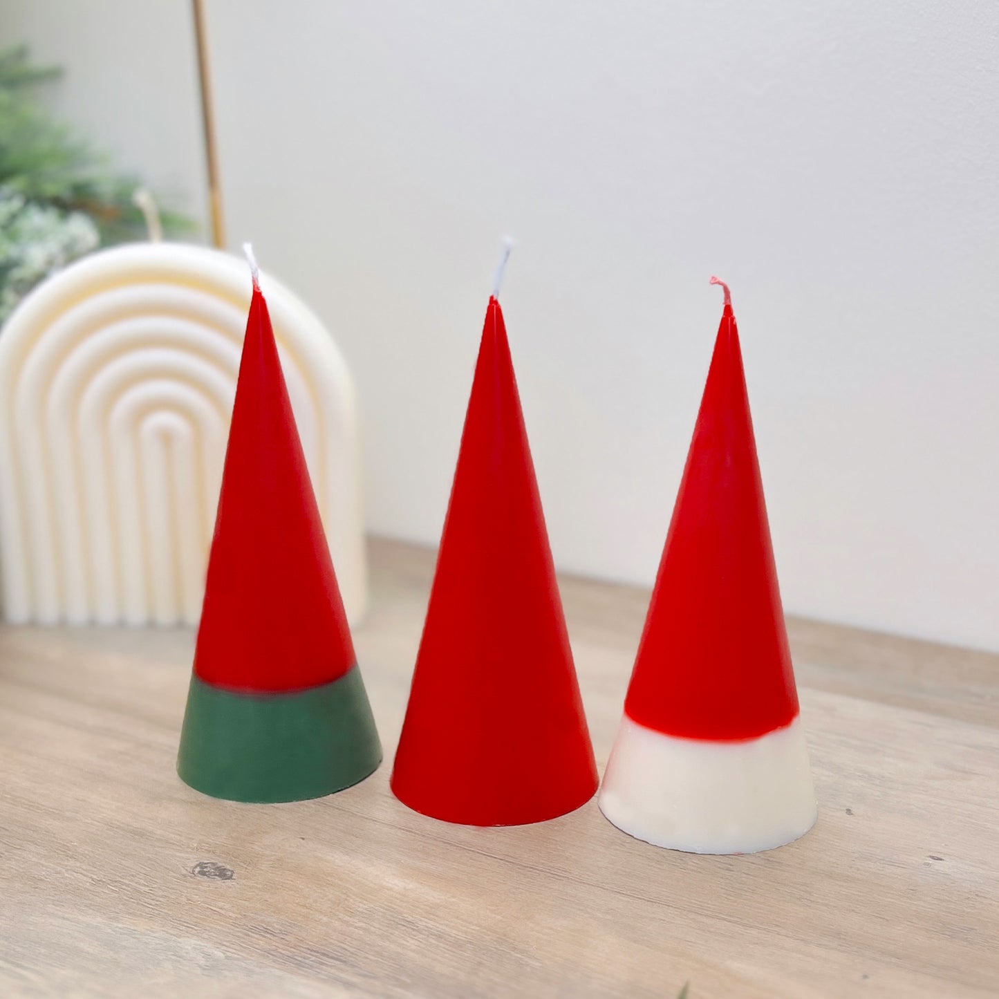 Geometric Red Christmas Tree Candles - Minimalist Christmas Decor