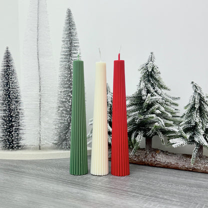 Colourful Christmas Candles - Freestanding Christmas Pillar Candles - Ribbed Taper Candles