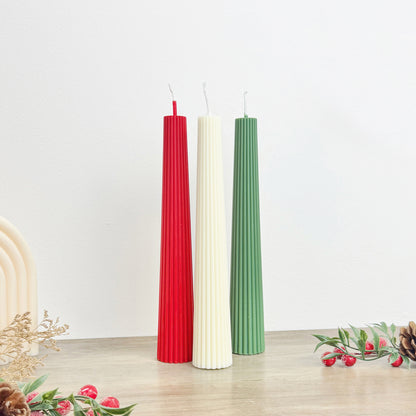 Colourful Christmas Candles - Freestanding Christmas Pillar Candles - Ribbed Taper Candles