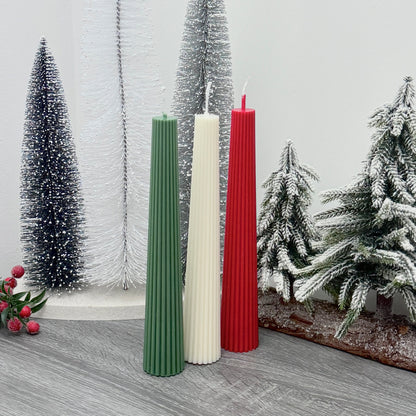 Colourful Christmas Candles - Freestanding Christmas Pillar Candles - Ribbed Taper Candles