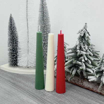 Colourful Christmas Candles - Freestanding Christmas Pillar Candles - Ribbed Taper Candles